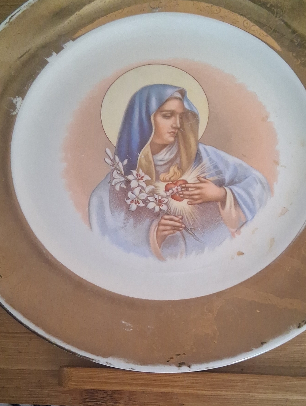 Jesus & Mary Religious Decorative Plates in Blue and Gold- 10" Diameter